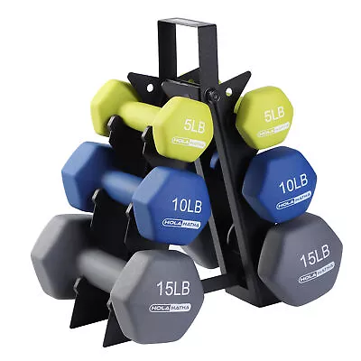HolaHatha 5 10 And 15 Pound Neoprene Dumbbell Free Hand Weight Set With Rack • $114.99