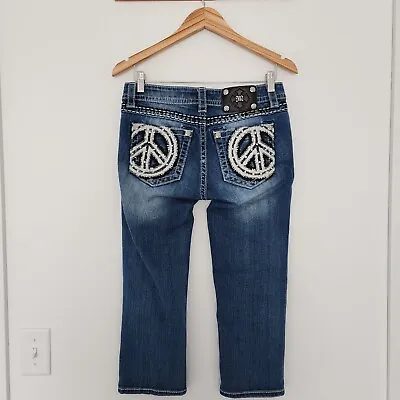 Miss Me Mid Rise Cuffed Capri Jeans Peace Sign Womens Size 27 • $29.99