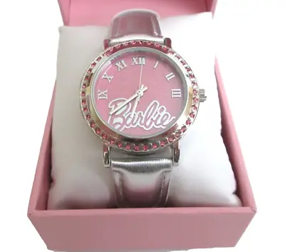 Barbie Logo Watch Women’s Quartz Movement W/Silicone Pink Band W/ Rhinestone • $39