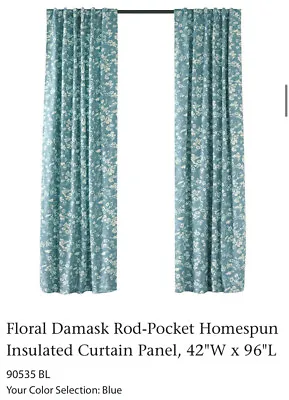 Floral Damask Rod-Pocket Homespun Insulated Curtain Panel 42 W X 96 L • £99.77