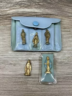 Vintage Rosary Pocket Snap Blue Plastic Pouch With 5 Mini Gold Tone Figures • $27.30