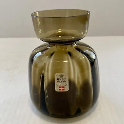 Vintage HOLMEGAARD HYACINTH BULB RIBBED GLASS VASE  BROWN MCM W/ LABEL 4.5  EUC • $54.50
