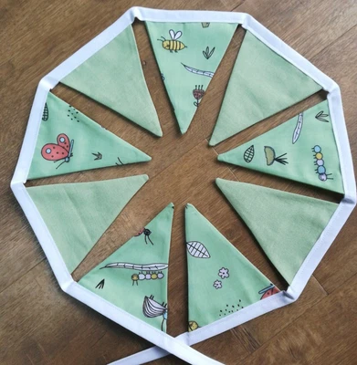 £6.50 • Buy Handmade Mini Fabric Bunting Green Bees Butterflies 1. 5m Double Sided 