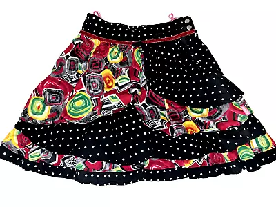 Pampolina Girls Black Skirt Red Floral White Polka Dots Velvet Trim Ruffles Sz 9 • £13.65