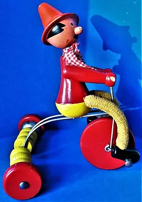 Vintage Colorful Vilac Co. Wood Man On Tricycle Toy Made In France • $49.95