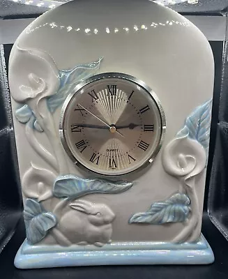 Vintage Ceramic Clock Iridescent With Bunny And Calla Lilies - Works • $139.99
