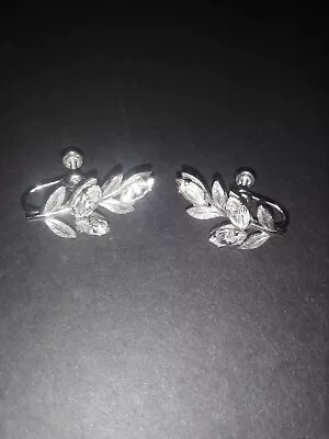 Vintage Van Dell Sterling Floral Rhinestone Screw Back Earrings 1  Wedding • $50