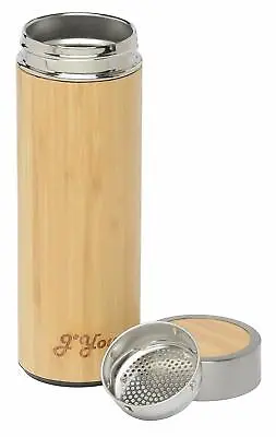 $12.99 • Buy Natural Bamboo Travel Mug Stainless Steel Tea Infuser Hot Or Cold Drinks Thermos