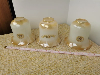 £26.99 • Buy Vintage Lamp Shade Set Of 3.  Flute Bell Cream Brown Glass Floral. *some Marks*