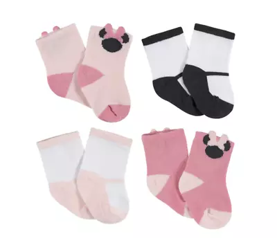 Disney Baby Minnie Mouse  4 Pairs Baby Girl Socks NWT Size 0-6 Months Pink • $9.99