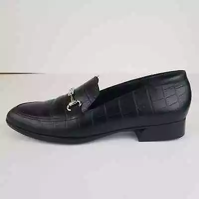 Munro Harrison III Bit Loafer Women 8N AA Narrow BLACK EMBOSSED LEATHER Shoes • $47