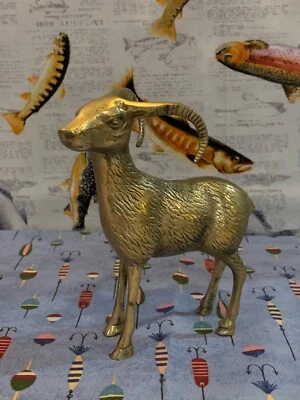 $19.99 • Buy Vintage OLD Brass Standing Ram Mountain Goat Bighorn Sheep Figurine Statue