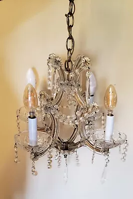  4 Arm Vintage Italian Crystal Chandelier Glass Arms  Wired For Swag Lamp  • $250