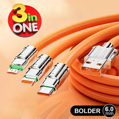 3in1 Super Fast Charging Data Cable Bold Charge Line Micro USB C 8PIN For IPhone • $4.89