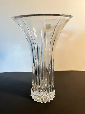 Heavy Clear Glass Crystal Flower Vase Hand-Blown Etched  Mikasa 8 1/2  • $24.95