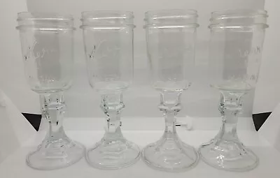 Vintage Bohemian Cottage Upcycled Crystal Stem Kerr Mason Jar Wine Glasses Set 4 • $39.95