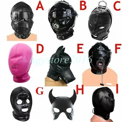 Pu Leather-Padded-Hood-Blindfold-Head-Restraints-Harness-BDSM-Bondage-Gimp • $20.78