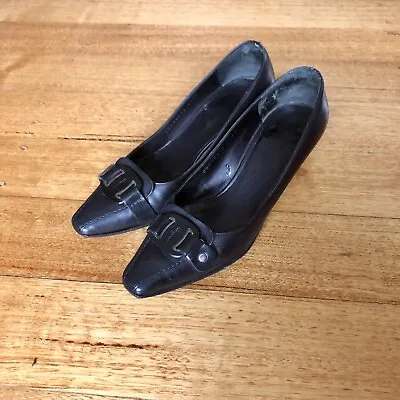 Salvatore Ferragamo Black Leather Kitten Heels Size 6 • $99