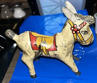 Vintage Tin  Litho Wind Up Vibrating Donkey C 1940's Japan • $19