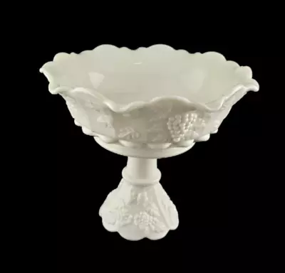 Vtg Westmoreland White Milk Glass Paneled Grape Pedestal Fruit Compote Bowl 9  • $38