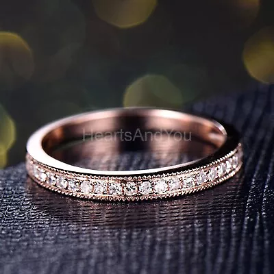 0.9ct Round Cut Moissanite Milgrain Stacking Wedding Band 14k Rose Gold Plated • $129.99