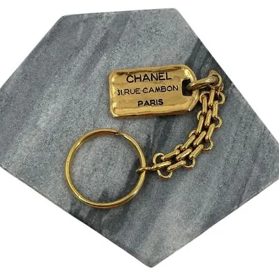 CHANEL 31 RUE CAMBON Key Ring Chain Holder Bag Charm Old COCO Gold Color Vintage • £280.30