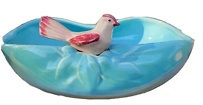 Vintage 1950s McCoy Pottery Console Bird  Vase Dish Planter Bright Blue Red Bird • $128.69