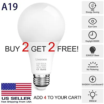 1PC A19 LED Light Bulbs 9W (Eq. 90 Watt) E27 6500K Daylight White Lamp Bulb E26 • $6.95