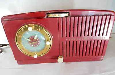 $25 • Buy Vintage Red General Electric GE Vacuum Tube Radio Alarm Clock Model 507