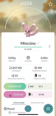 Shiny Minccino Pokemon Trade Go Same Day/ 30 Day Pokémon Read Desc • $3