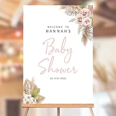 Personalised BABY SHOWER Welcome Party Sign - Boho Pink Floral - A4 A3 A2 A1 • £36.99