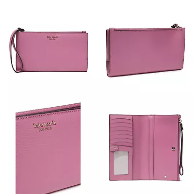 KATE SPADE Wallet Travel Clutch Sylvia Textured Leather Continental Pink NWT • $189