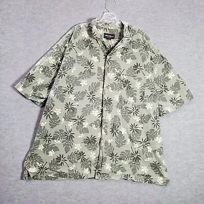 Eddie Bauer Men Button Up Shirt 3XLT Gray Floral Hawaiian Short Sleeve • $16.89