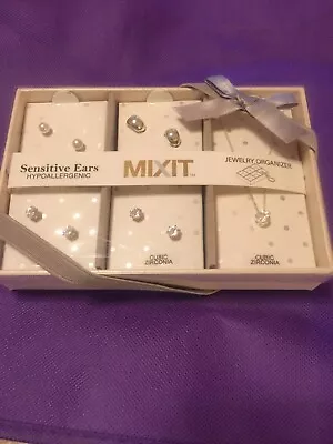 MIXIT Box Set / 4 Pair Of Post Earrings And A Necklace NWT@ $26 • $7.99