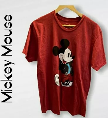 Disney Mickey Mouse Men's Hipster Leather Jacket Red Distressed Rocker Tee • $16.99