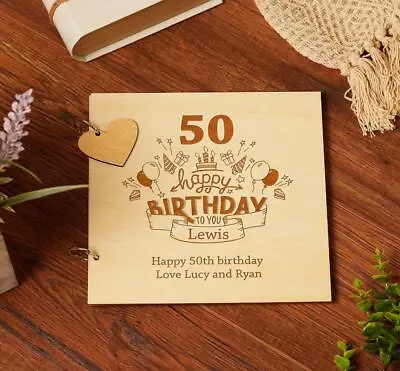 £16.99 • Buy Personalised Wooden 50th Birthday Scrapbook Guest Book Or Photo Album LWOD-99