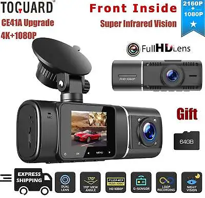 $118.99 • Buy New TOGUARD 4K Dual Dash Cam 1080P Car Camera Driving Recorder Night Vision 64GB