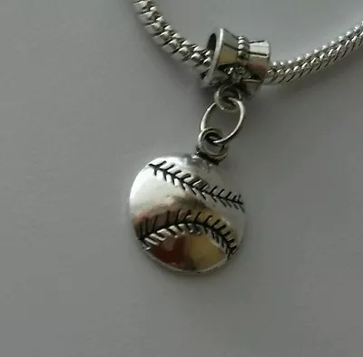 $9.98 • Buy Baseball Softball Sports Ball Dangle Bead For European Charm Bracelet 