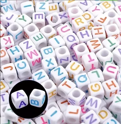 100 Pcs Alphabet Letter Mixed Color Beads Flat For Jewelery Making • £2.75