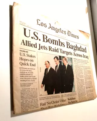 Los Angeles Times ~ Thursday January 17 1991 ~ U.S. Bombs Baghdad • $19.99