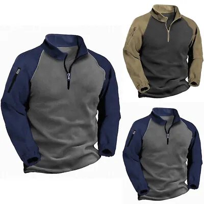 Mens Fleece Warm Sweatshirt Hoodies Tactical Army Combat T-Shirt Jumper Tops • £9.79