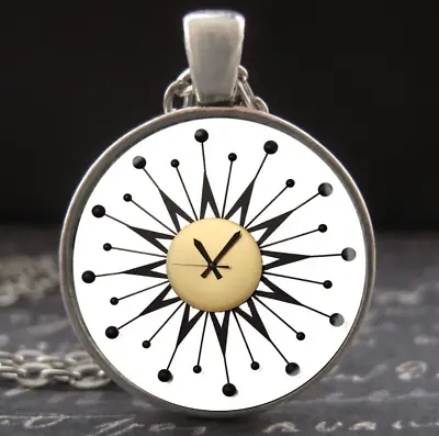 Vintage MCM Starburst Wall Clock Necklace Mid Century Atomic Era Art Pendant New • $25