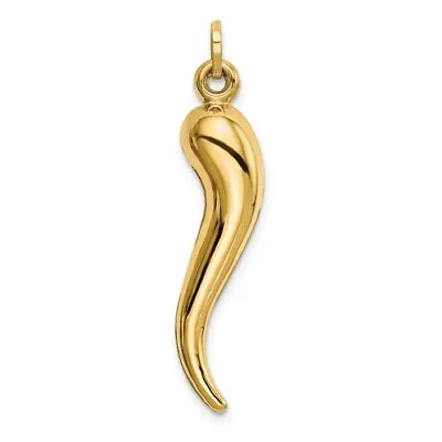 14K Yellow Gold Italian Horn Good Luck Cornicello Charm Pendant Necklace • £279.88