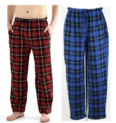 Mens Fleece Tartan Check Pyjama Pants Lounge Wear Soft Bottoms Trousers S-XXL • £10.86