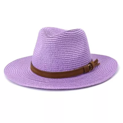 Yellow Straw Hat Womens Summer Hat Panama Wide Brim Fedora Sombrero 56-58cm • $14.94