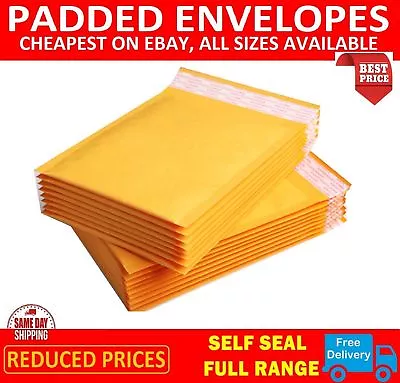 Gold Padded Bubble Envelopes Bags Postal Wrap - All Sizes - Various Quantites • £46.37