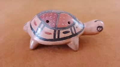 Vintage Ocarina Clay Turtle Flute Folk Art Whistle Hand Painted 4 Hole. • $12.99