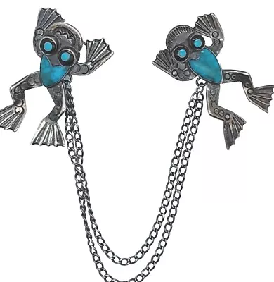 Vintage Zuni Sterling Silver 2 Piece Turquoise Frog Pin • $300