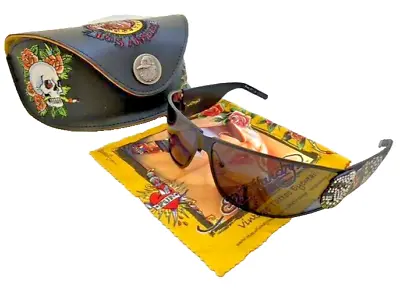 Vintage Ed Hardy Tattoo Sunglasses Gunmetal EHS 018 L.A. Dog DEADSTOCK RARE • $115.99