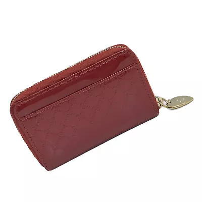 GUCCI Micro Guccissima Zip Around Coin Purse Card Case Red Patent Leather Auth • $132.66